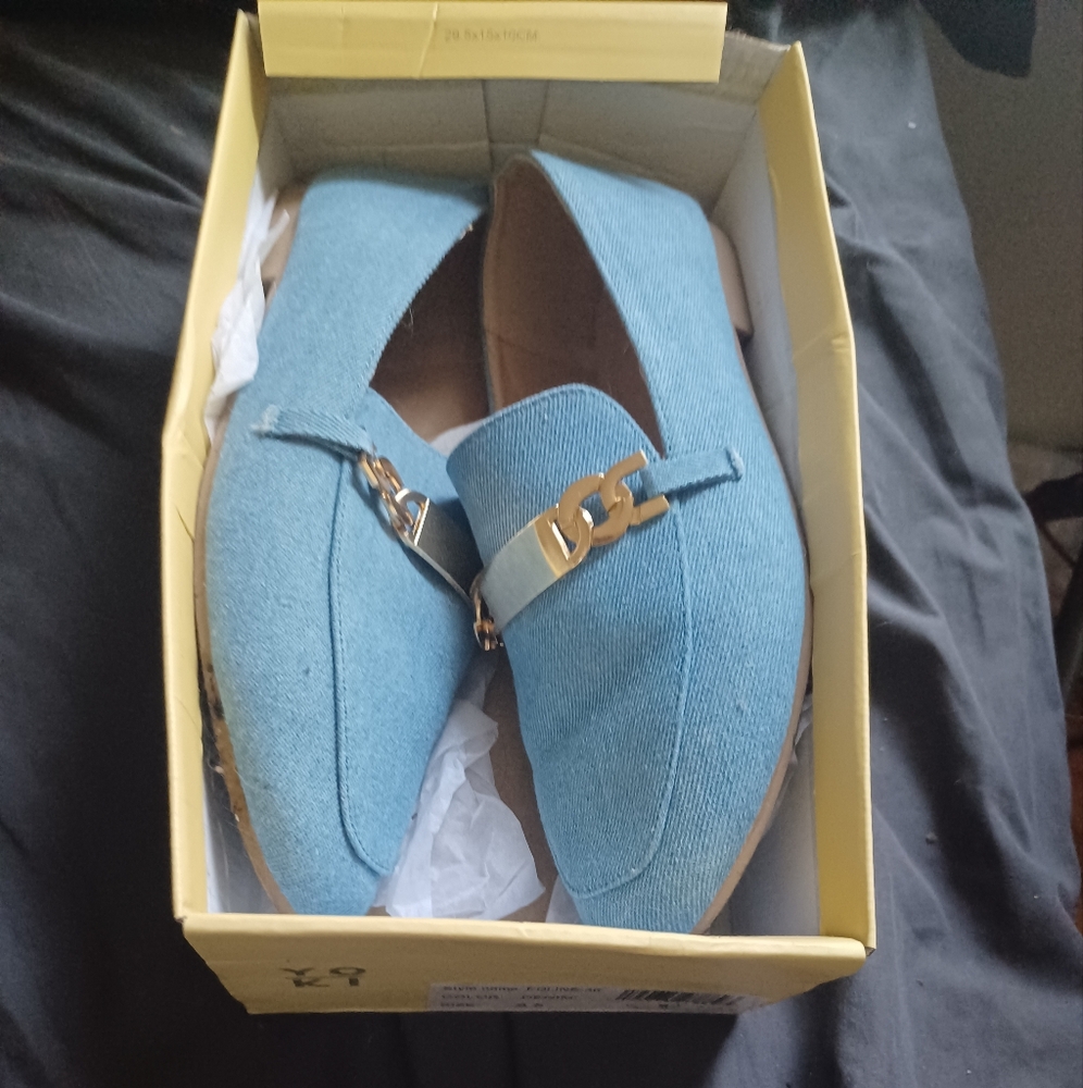 Yoki Denim Blue Loafers with Gold Accent - Picture 2 of 4